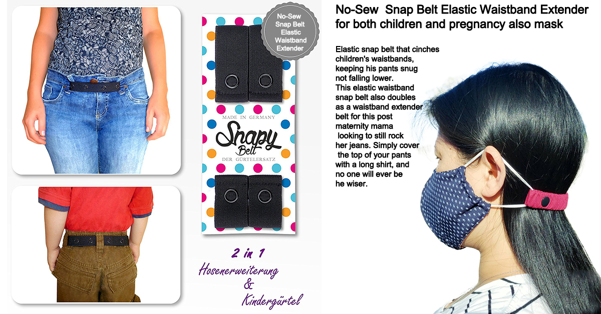 No-Sew Snap Belt Elastic Waistband Extender for both children and pregnancy also mask.jpg